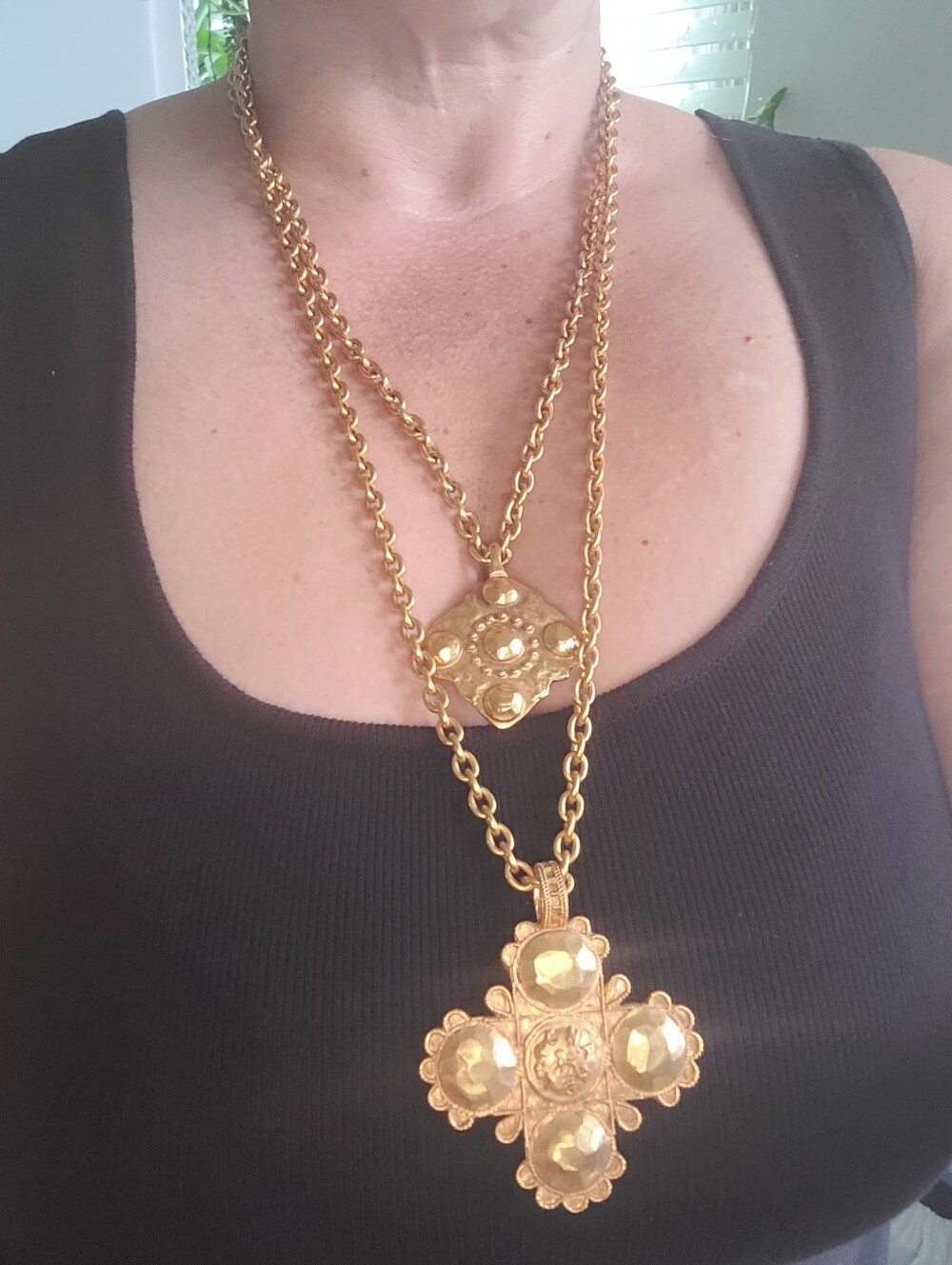 CHANEL Gold Plated Double Chain Cross Necklace Circa 1984 - 100% Authentic
